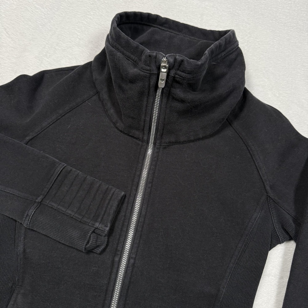 Lululemon Jacket Womens 4 Black Full Zip Cotton Fleece Moto Scuba Shawl Collar